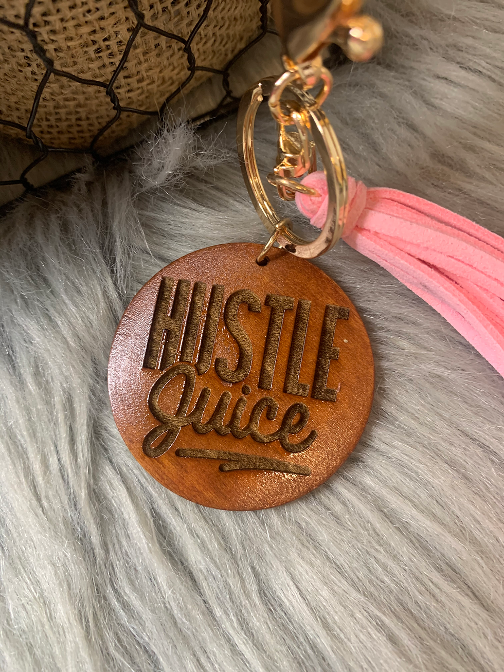 Hustle Juice Wooden Keychain Wristlet