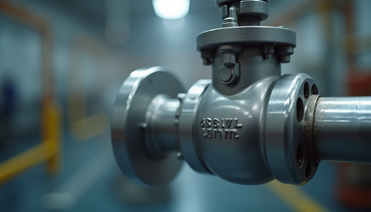Close-up view of a stainless steel ball valve showing the polished spherical ball inside the valve body