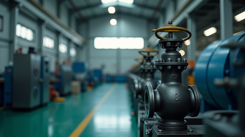 Eye-level view of valve testing equipment in industrial workshop