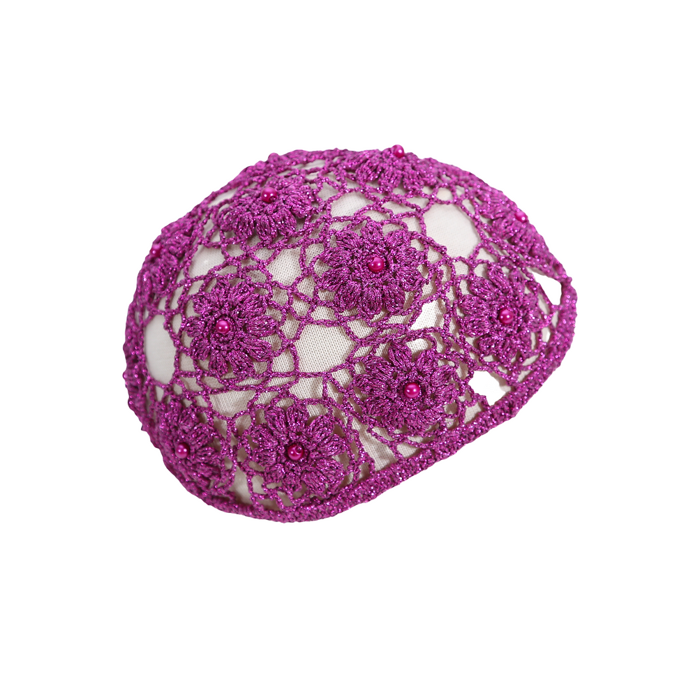 Küçük resim: Pink Floral Crochet Skull Cap, Pembe Çiçek Desenli Örgü Saç Bonesi