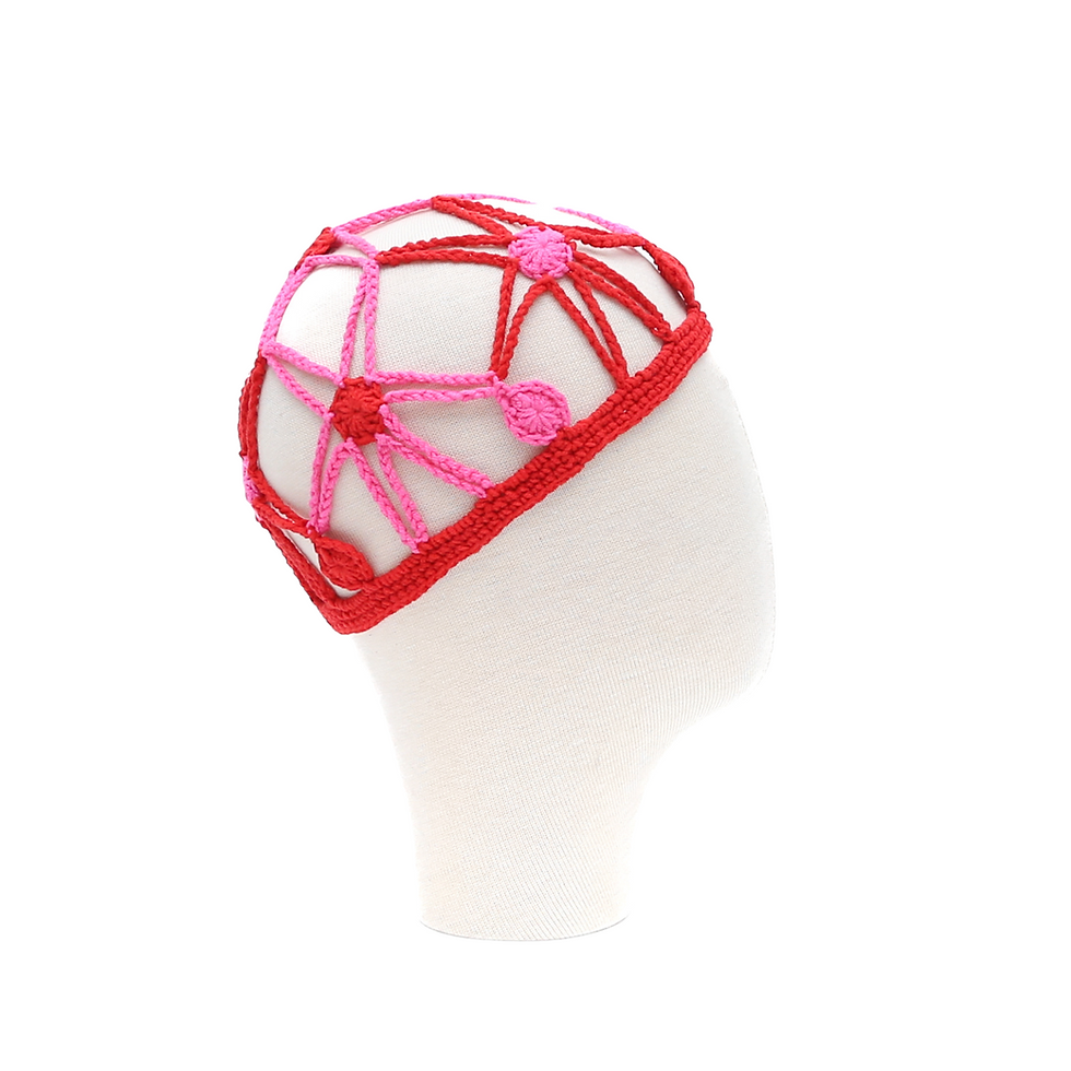 Küçük resim: Melkweg Pink-Red Crochet Skull Cap, Pembe-Kırmızı Örgü Saç Bone