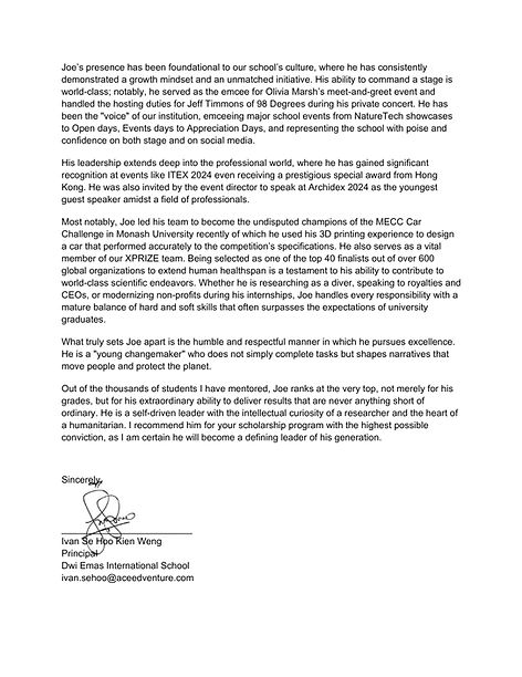 Dwi Emas International School Principal Testimonial Page 2