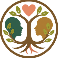 "Growth CIC logo featuring two face profiles formed by a tree with a heart at the top, symbolizing connection, empathy, and c