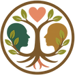 "Growth CIC logo featuring two face profiles formed by a tree with a heart at the top, symbolizing connection, empathy, and c