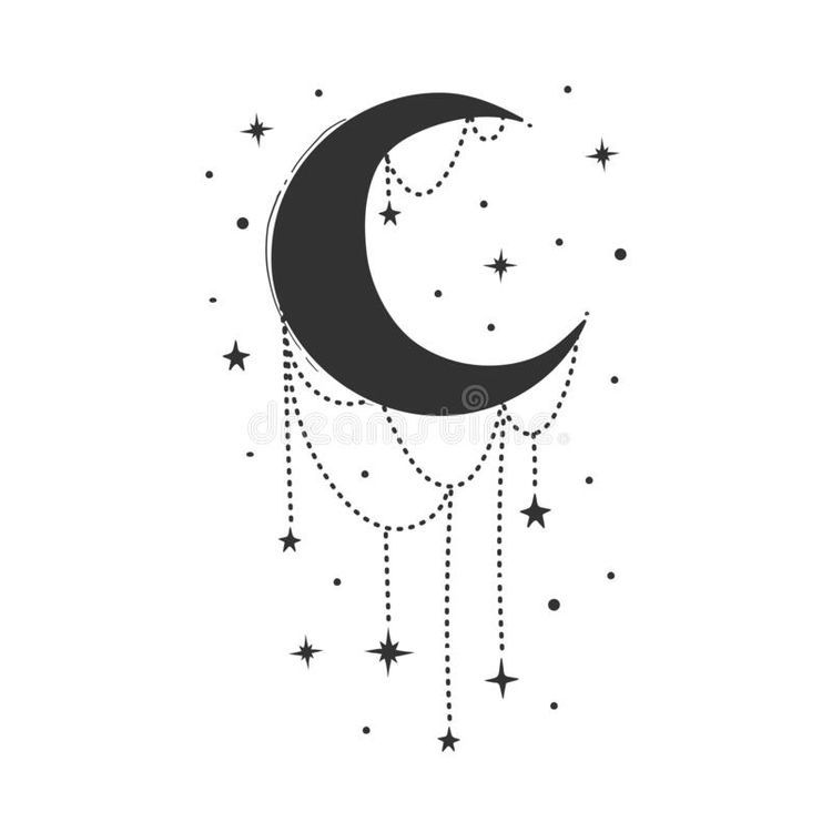simple blackwork moon and stars tattoo design idea drawing