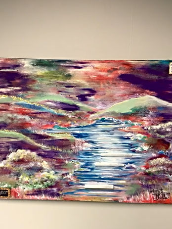 Vibrant Original fine art painting for sale, featuring highlights of 24K gold and embedded Selenite Crystals.