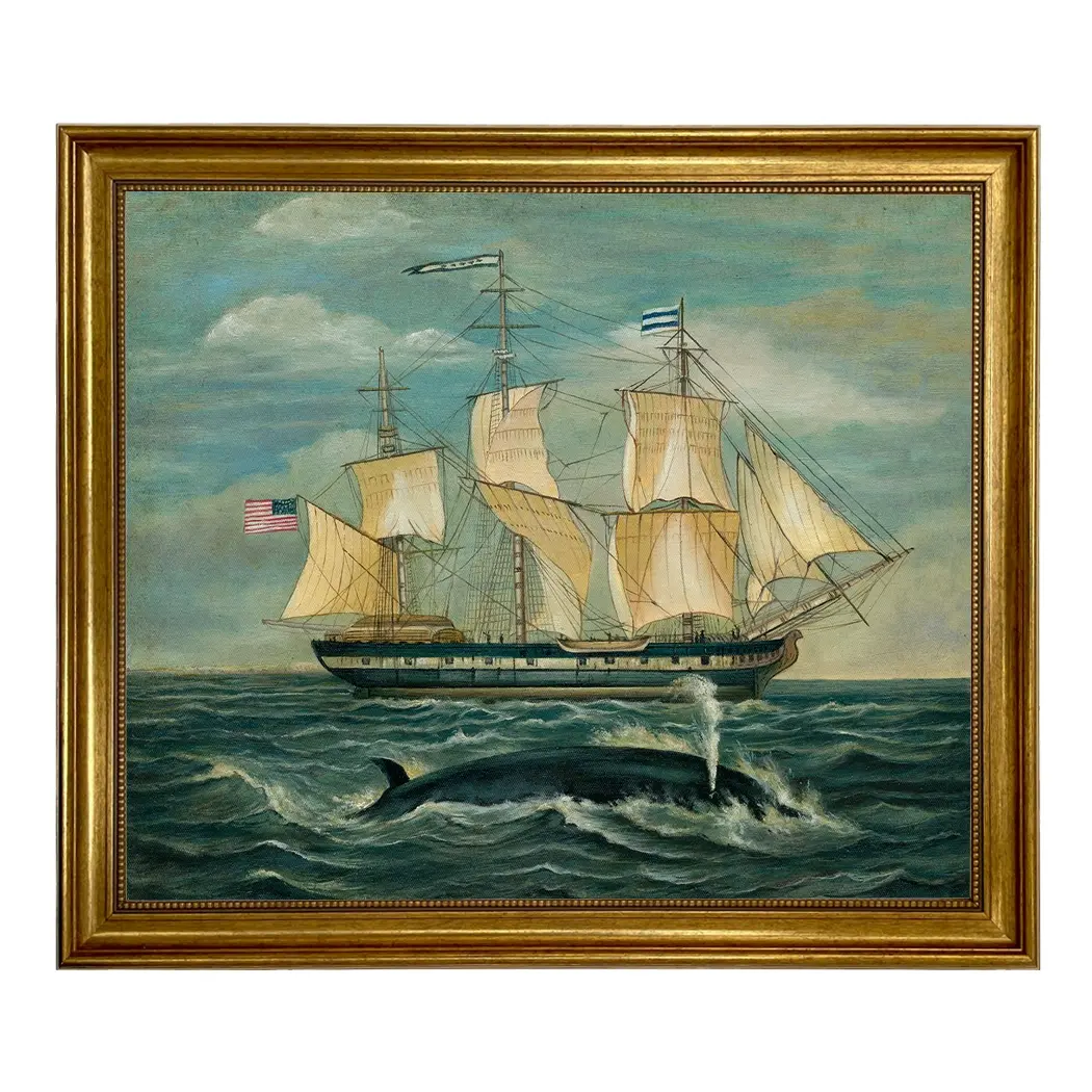 American Whaling Ship with Sperm Whale Vintage Painting Print
