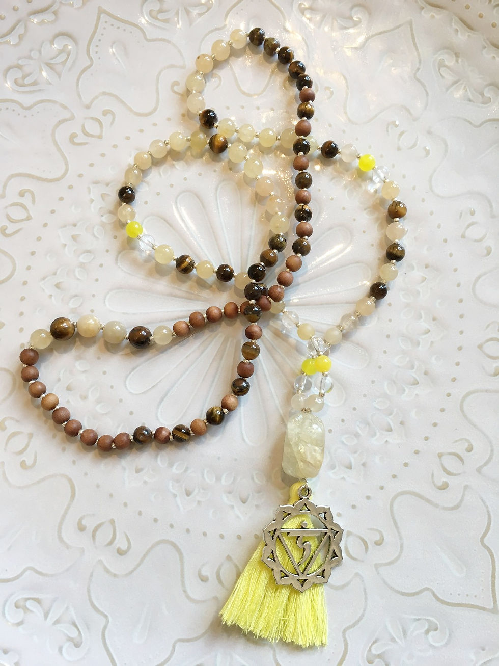 Thumbnail: Naval Chakra Mala: Citrine, Yellow Aventurine, Clear Quartz & Tiger Eye