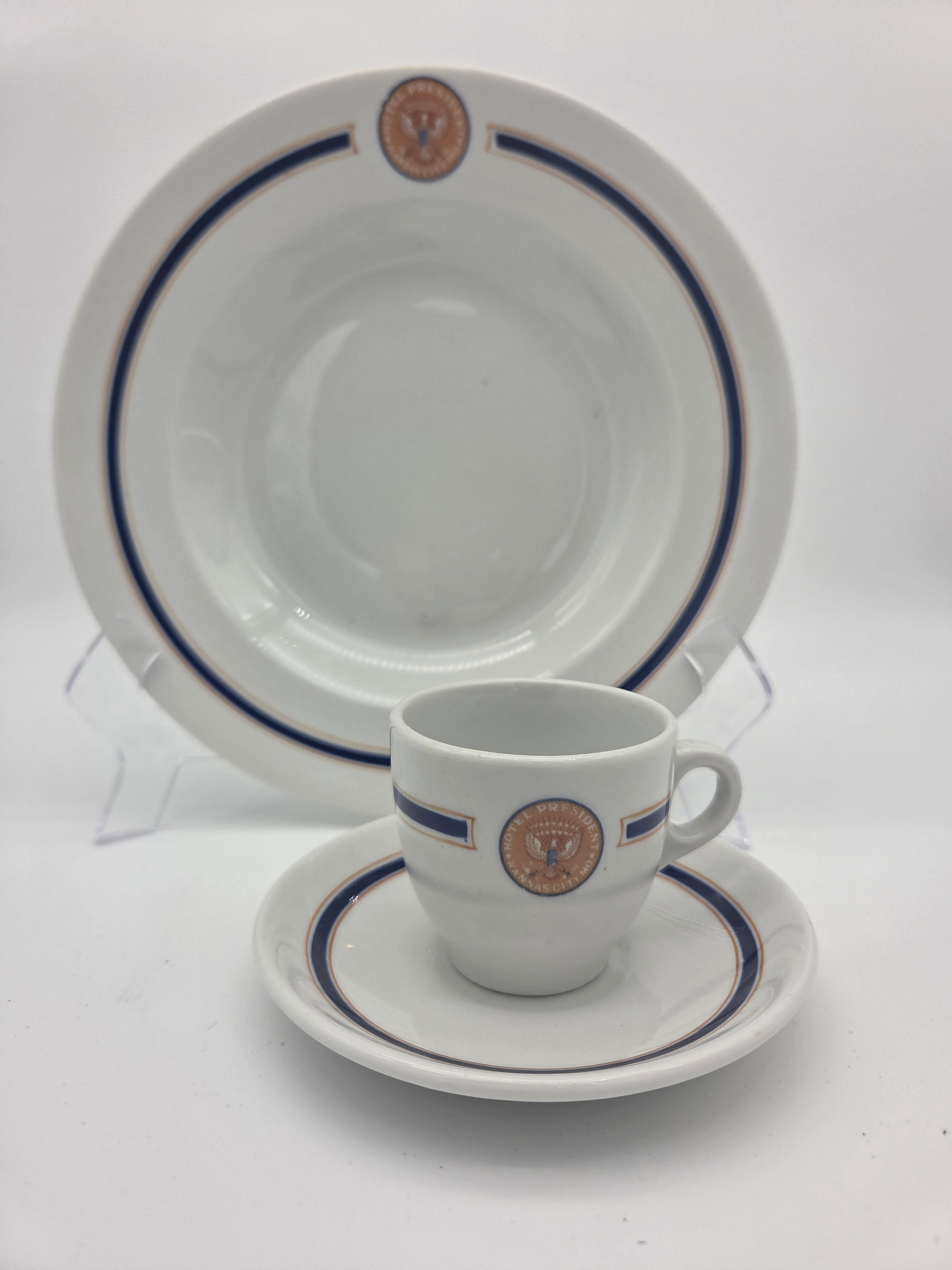1950s Hotel President Soup Bowl & Demitasse Cup with Saucer