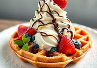 make a belgian waffle with fruit and ice