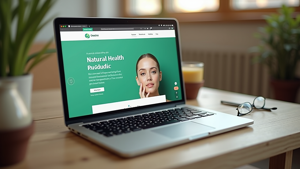 Eye-level view of a laptop screen displaying a natural health product website