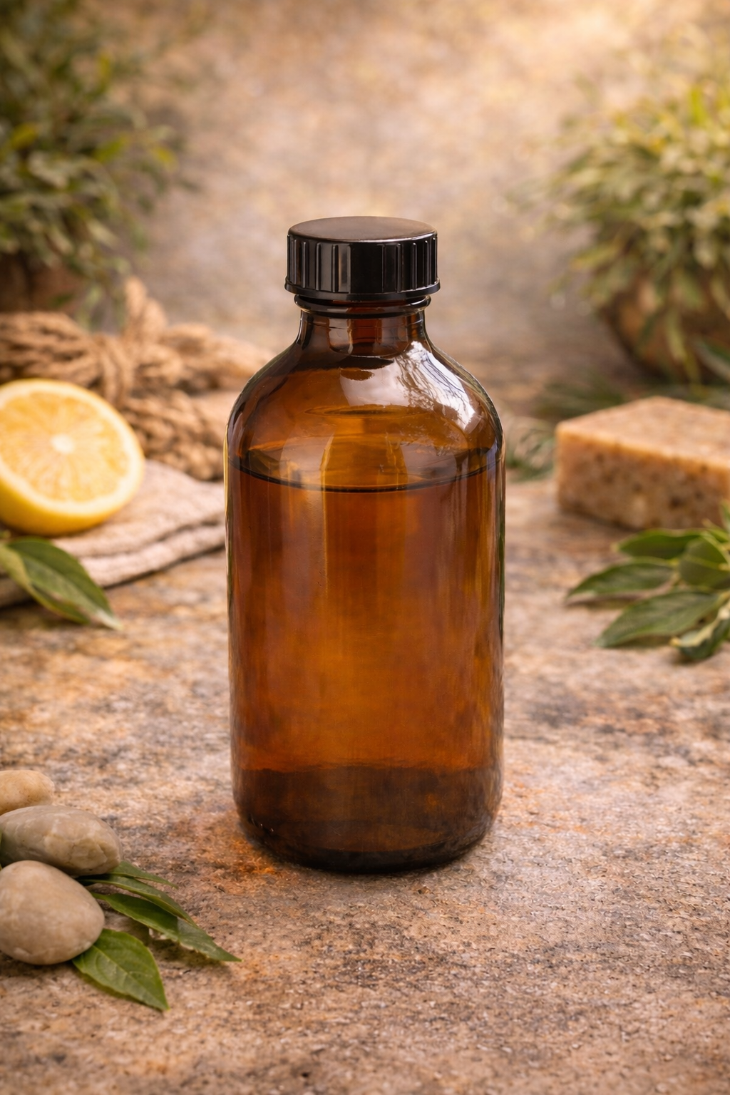 8oz Amber Glass Storage Bottle with Black Lid