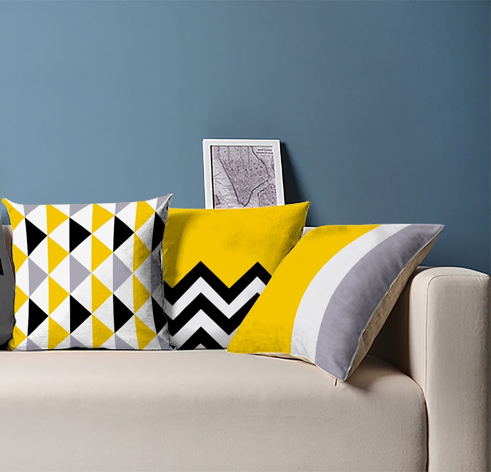 SARI SİYAH DİJİTAL BASKILI 3'LÜ KOMBİN DEKORATİF YASTIK KIRLENT KILIFI