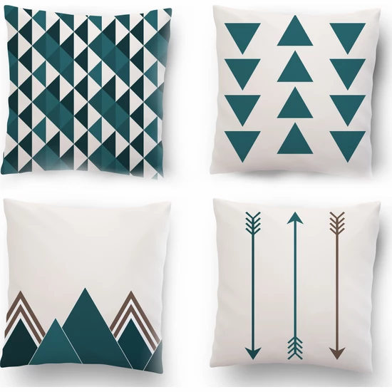 GEOMETRİK DİJİTAL BASKILI 4'LÜ KOMBİN DEKORATİF YASTIK KIRLENT KILIFI