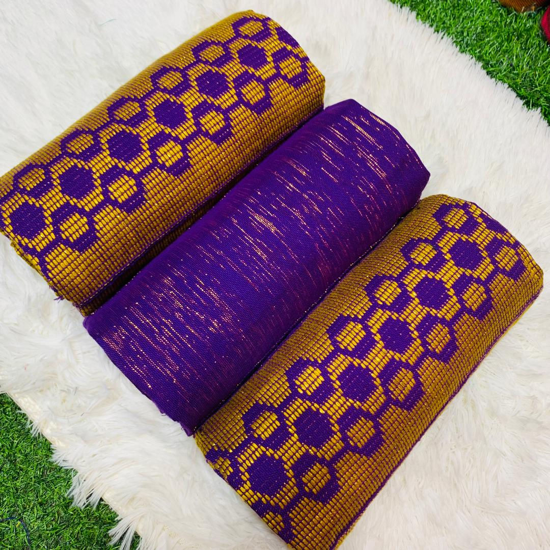 6 Yards Violet And Gold kente Fabric For Women- Multicolored