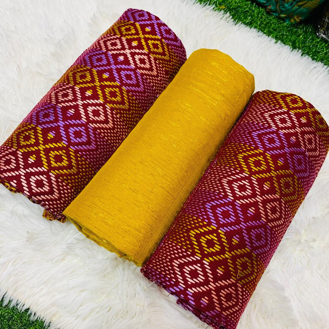 6 Yards Wine And Gold Women kente Fabric