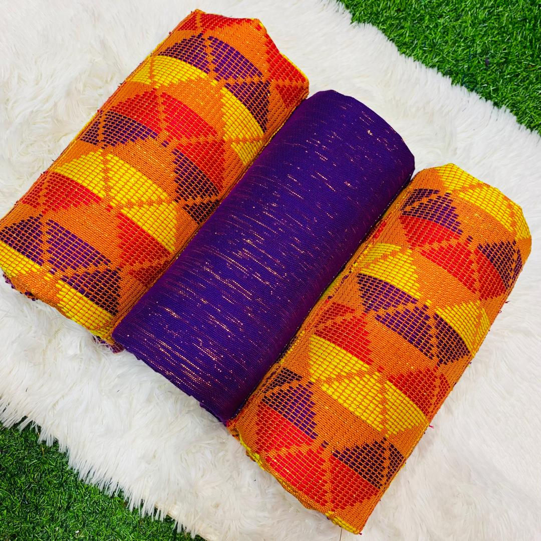 6 Yards Violet, Red And Orange Women kente Fabric