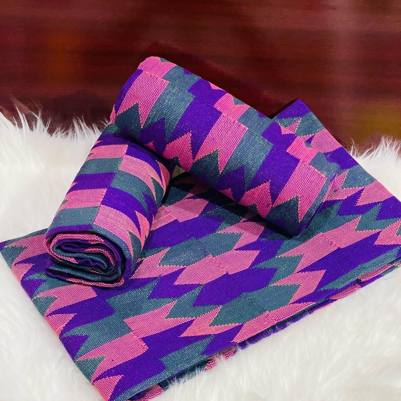 6 Yards Violet, Baby Pink kente Fabric - For Women