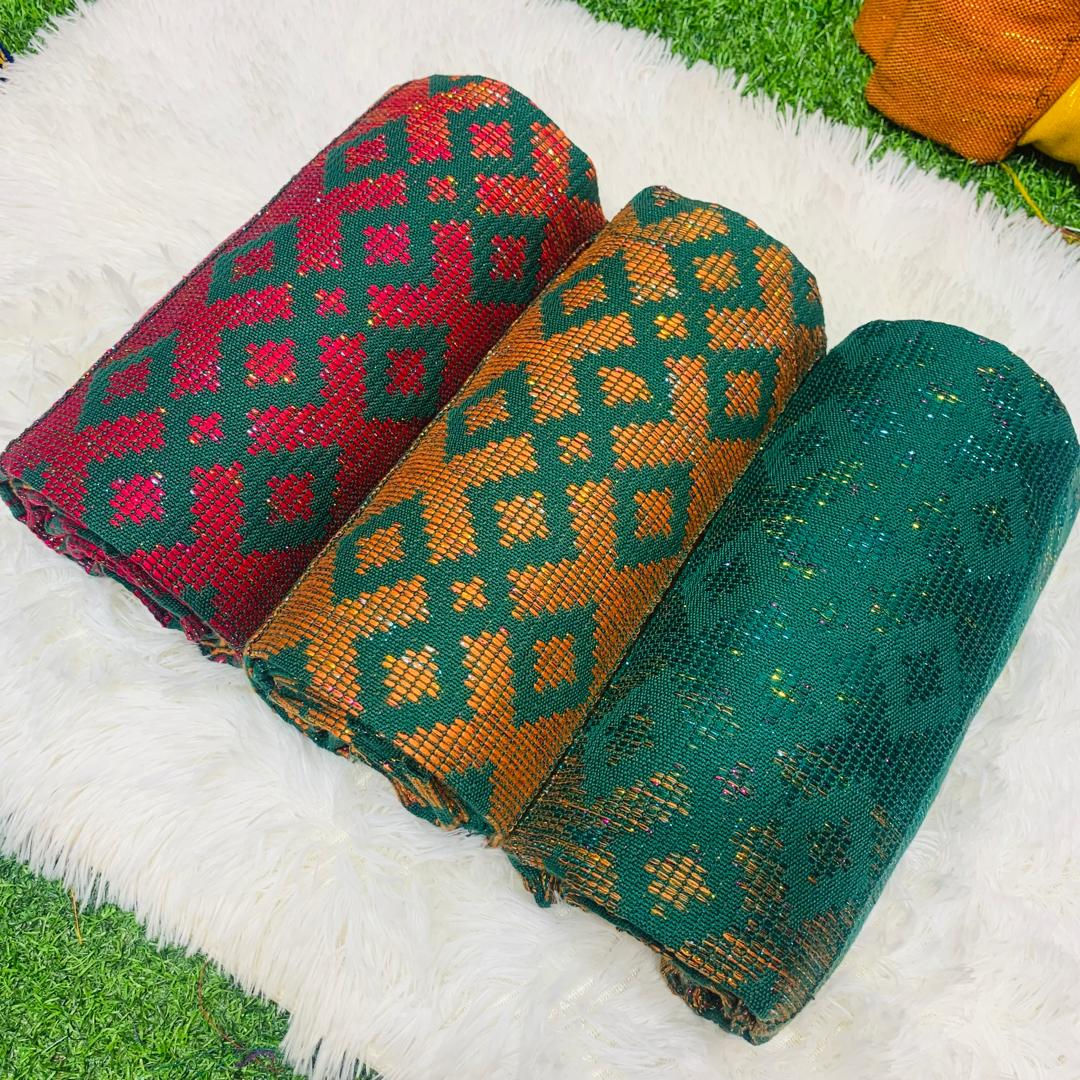 6 Yards Green And Wine kente Fabric For Women