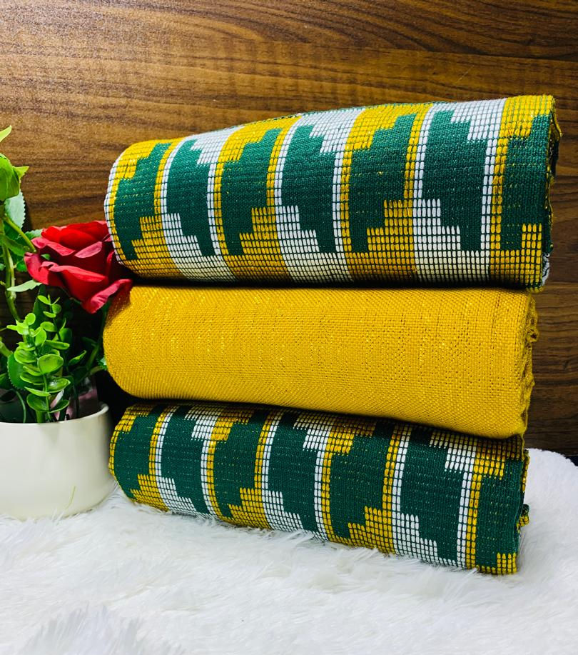 6 Yards Emerald Green, Gold Women kente Fabric
