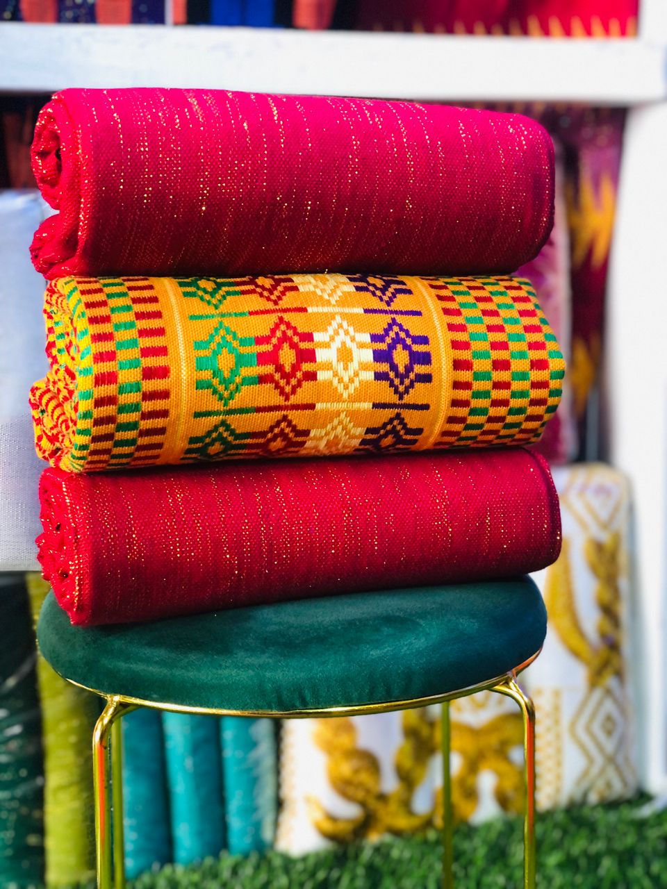 6 Yards Royal Yellow and Wine Women kente Fabric