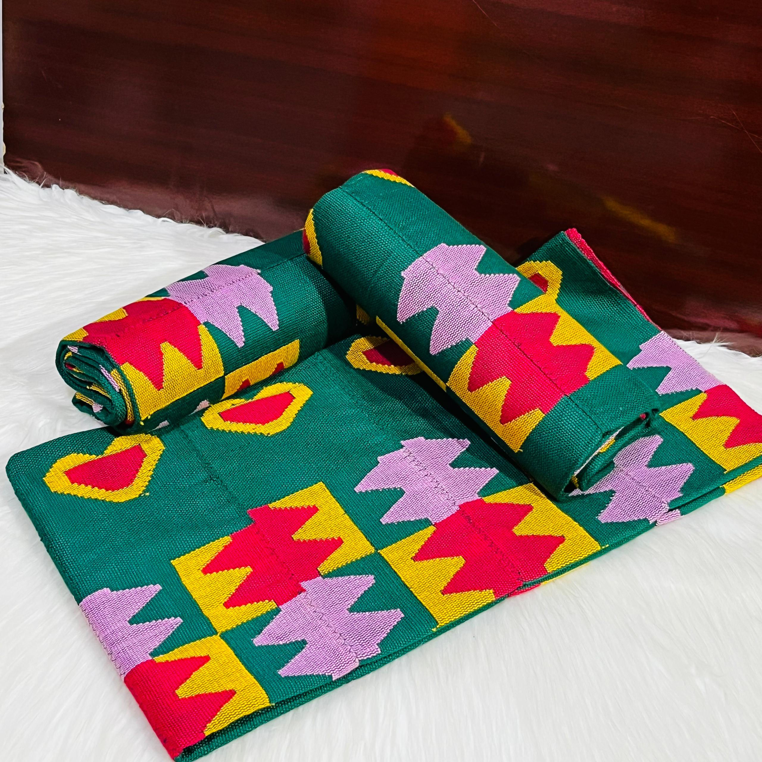 6 Yards Emerald Green, Gold kente Fabric - For Women