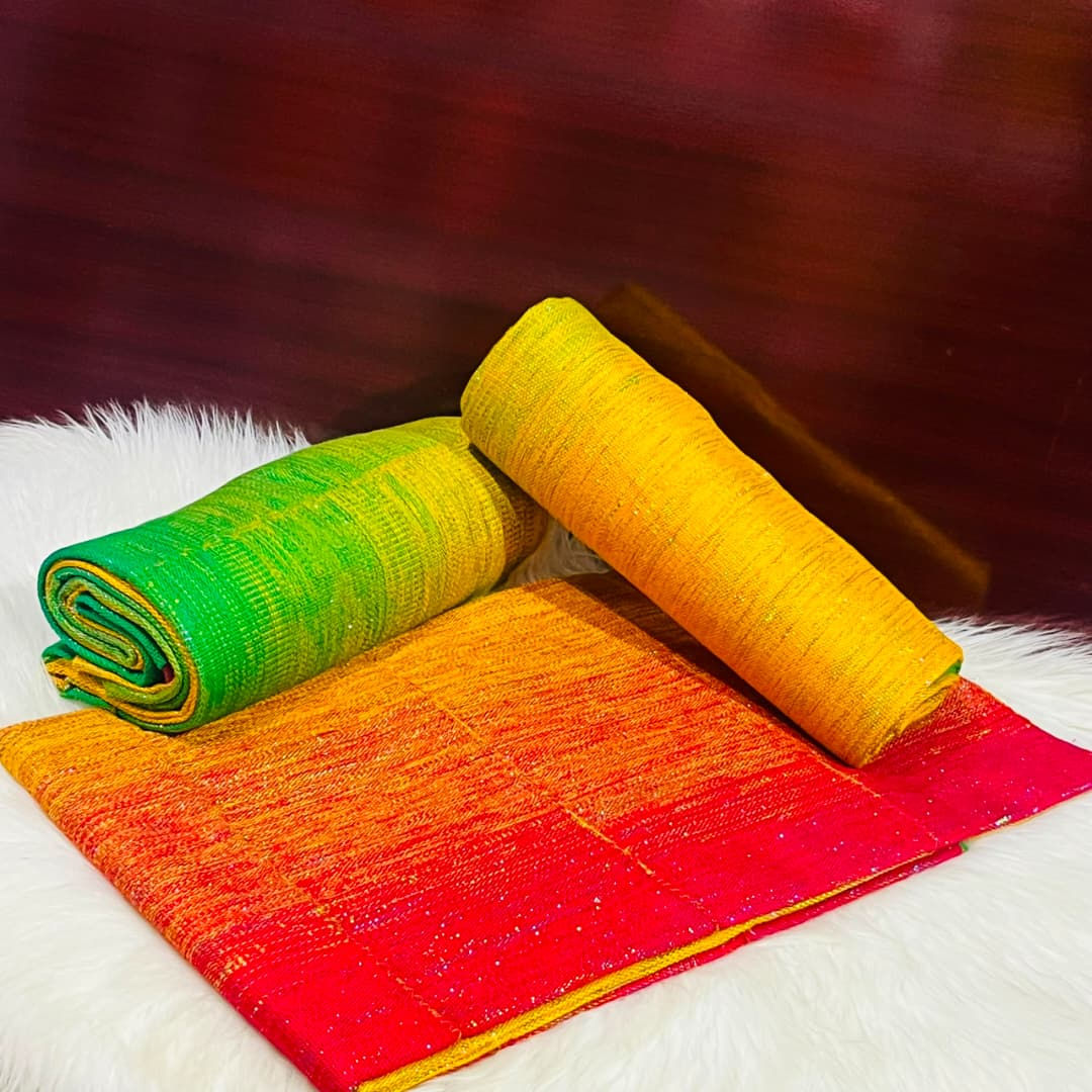 6 Yards Red, Gold And Green Ombre kente Fabric - Women