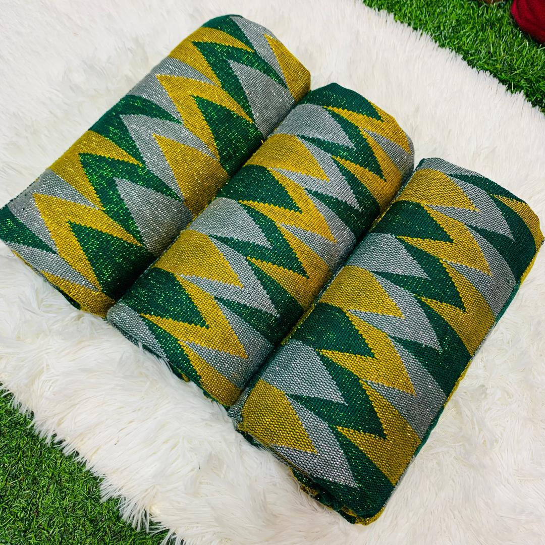 6 Yards Gold And Emerald Green kente Fabric For Women - Multicol