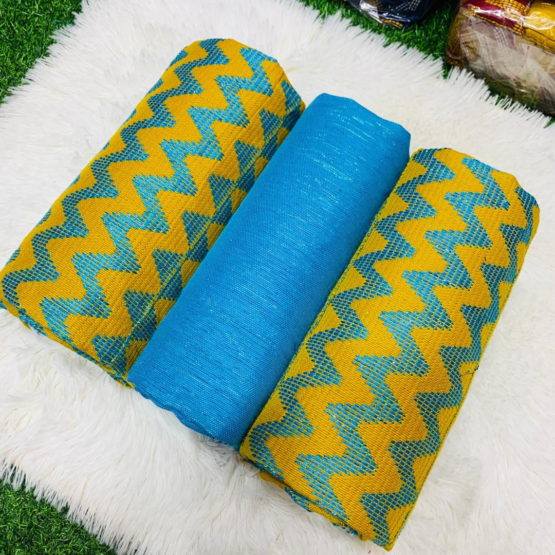 6 Yards Gold And Blue Women Kente Fabric