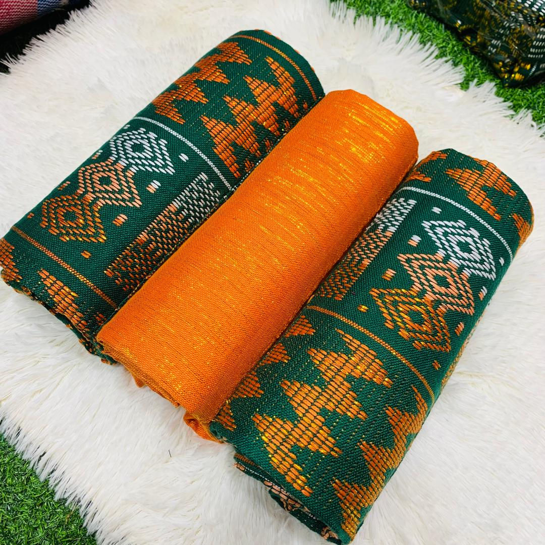 6 Yards Emerald Green And Orange Women kente Fabric