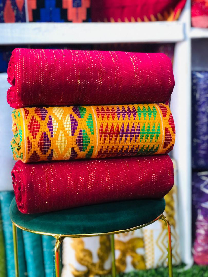 6 Yards Royal Yellow and Wine Women kente Fabric