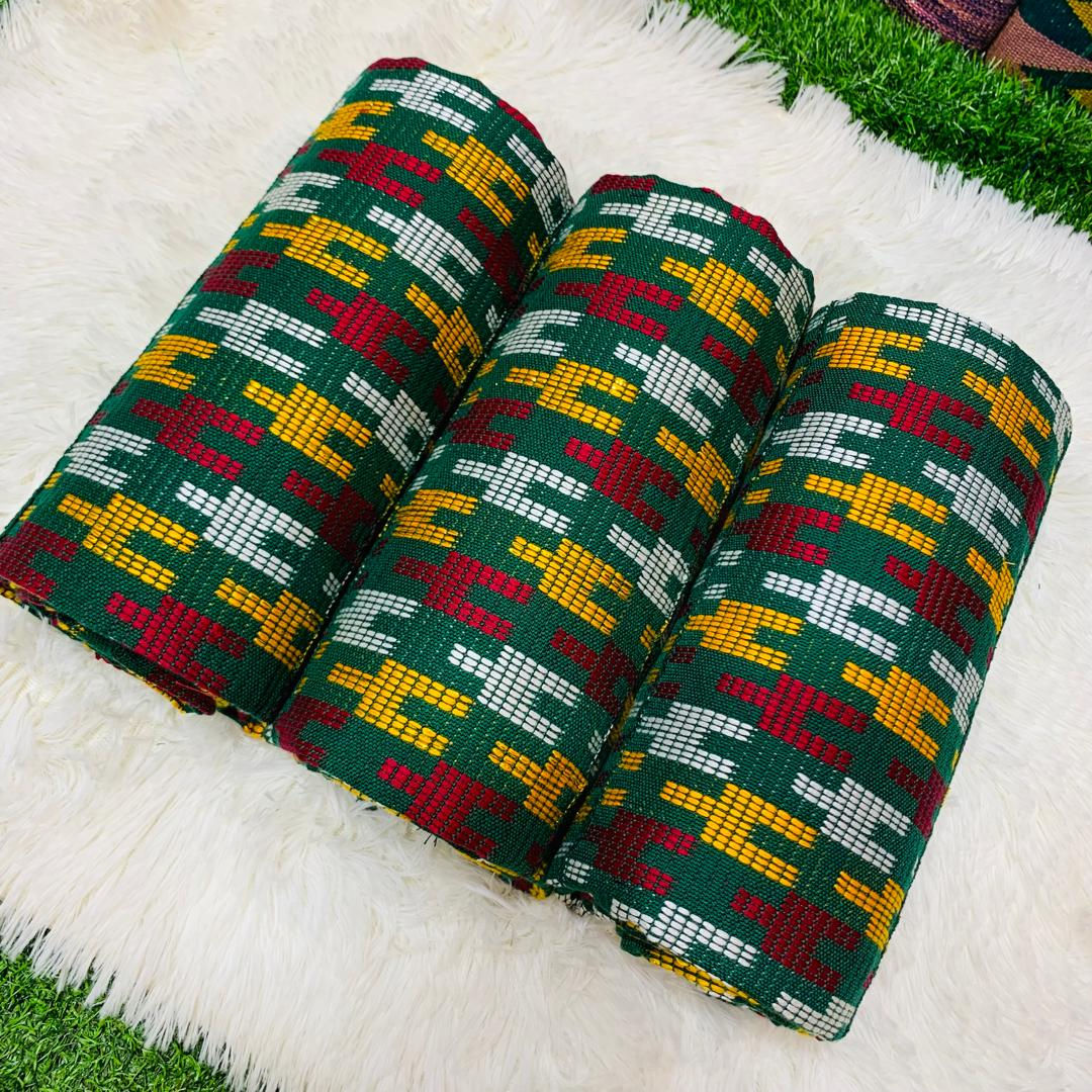 6 Yards Green, Wine And Gold kente Fabric For Women