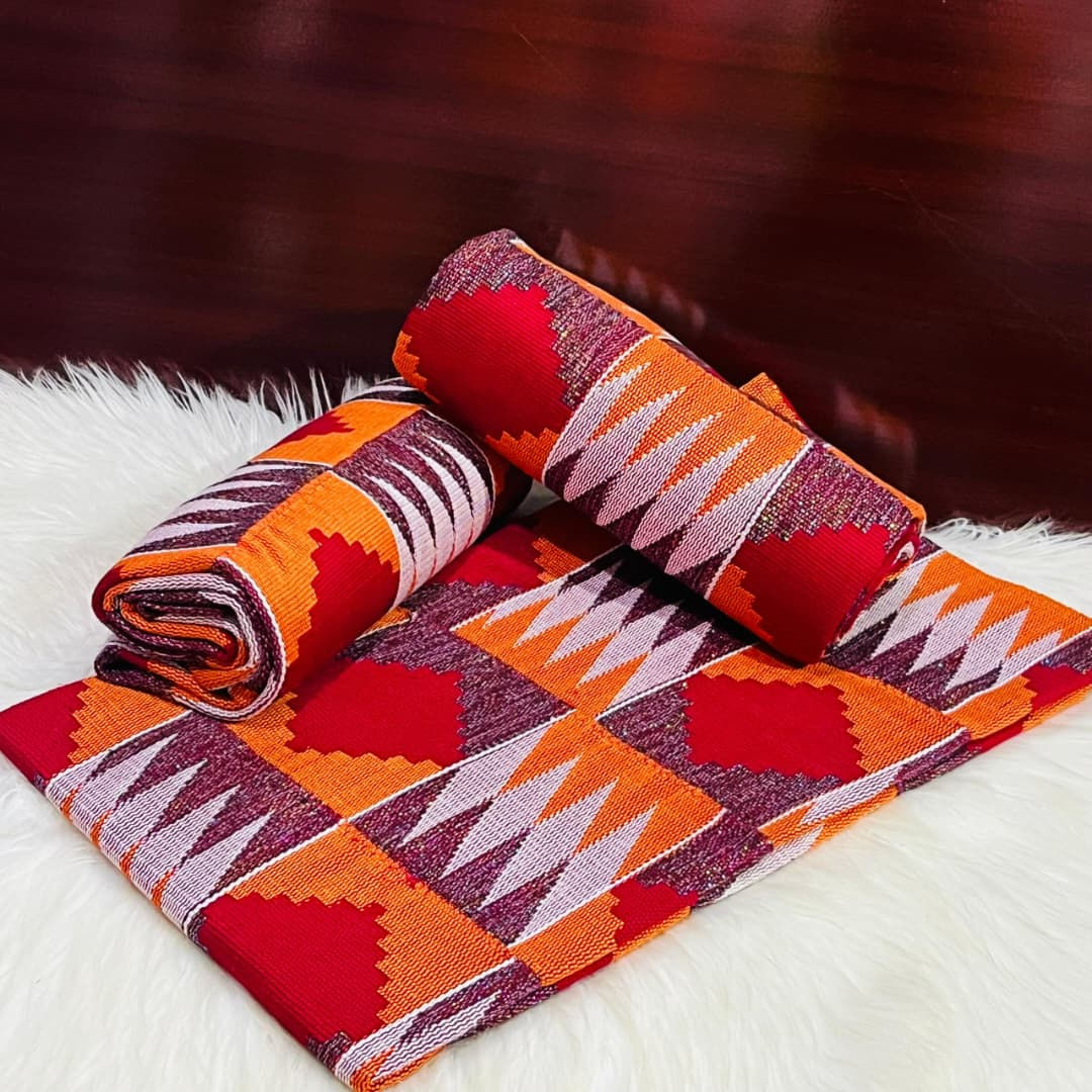 6 Yards Wine, Orange kente Fabric For Women