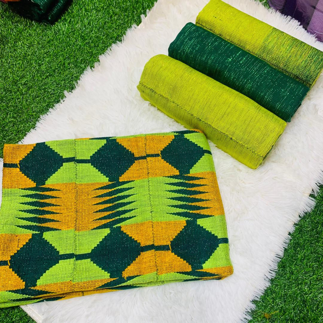 8 Yards Green, Gold, Olive Women Kente Fabric - Ombre Inclusive