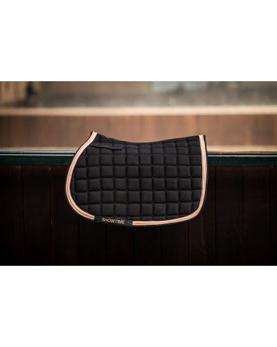 Miniature : tapis de selle noir taille cheval avec detail or rose