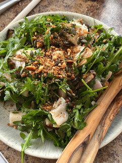Roast Shallot & Chicory Rocket Salad, sprinkled with a garlic pangrattato