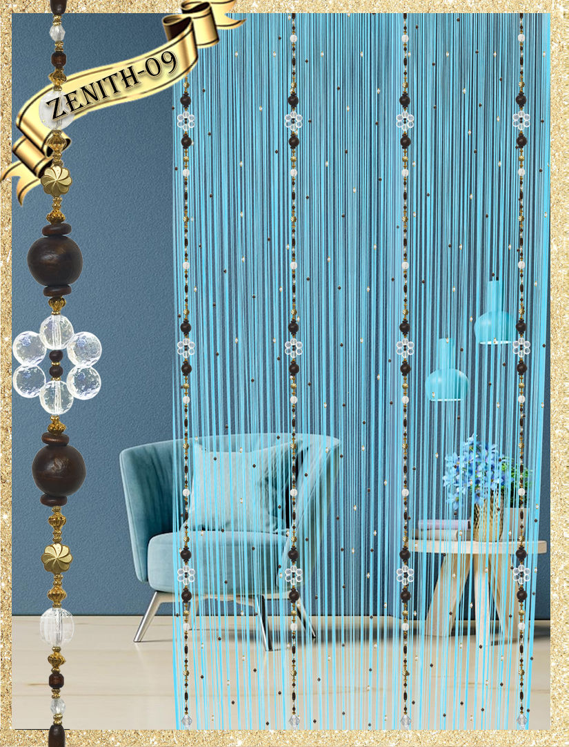 Thumbnail: ZENITH-09 - CRYSTAL BEPARDA CURTAIN WITH WOOD AND GOLD beads