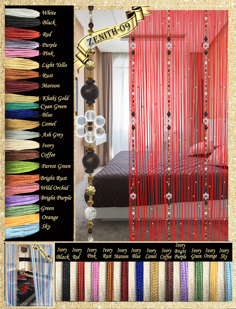 Thumbnail: ZENITH-09 - CRYSTAL BEPARDA CURTAIN WITH WOOD AND GOLD beads