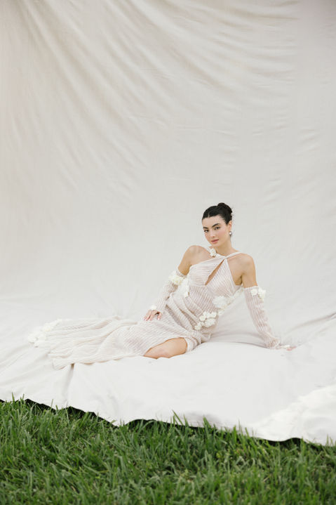 Sheer halter floral wedding gown