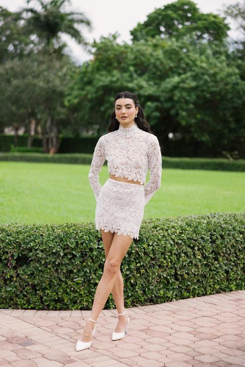 floral lace motif mini skirt