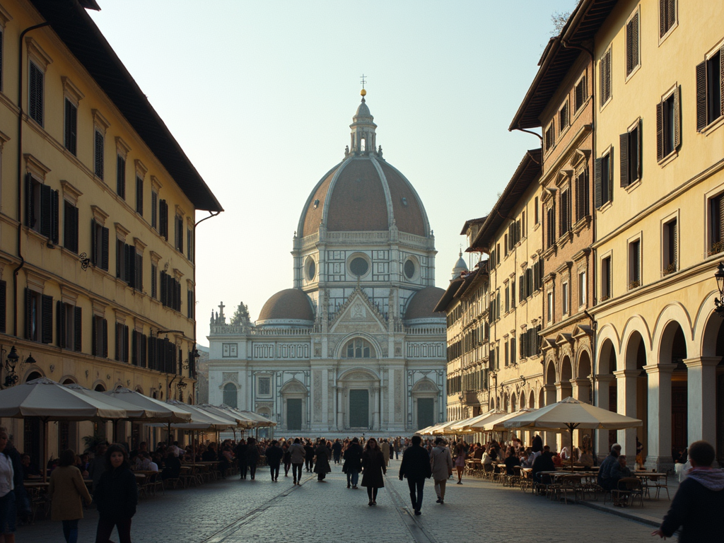 The stunning architecture of Florence Duomo under a clear blue sky during a vibrant tour.
