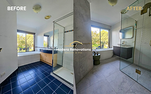 Updated bathroom renovation with 1200x600 feature wal tiles and wall hug vantity in melbourne
