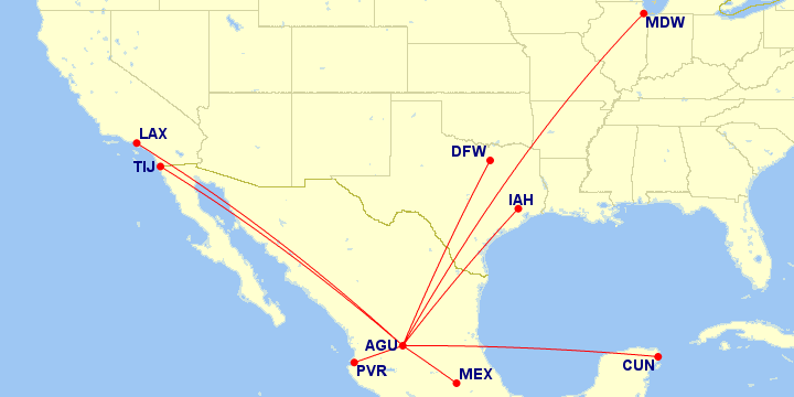 rutas del aeropuerto de Aguascalientes