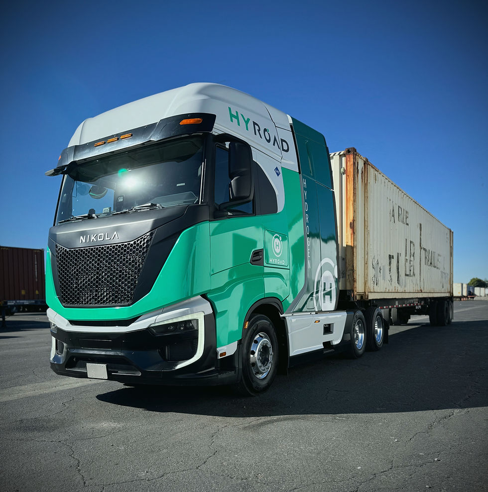 Nikola Truck branded with Hyroad pulling a 53 foot trailer