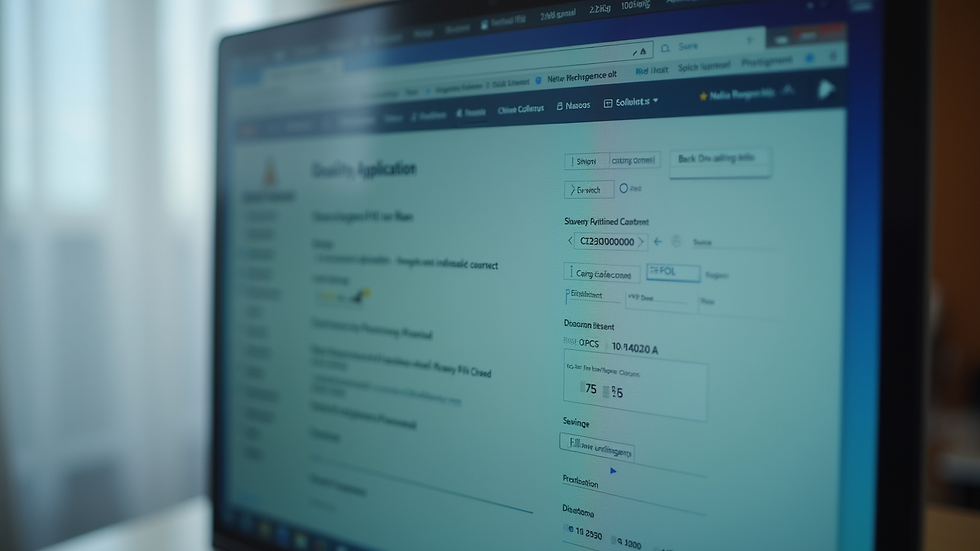 Close-up view of a computer screen showing an online disability application form
