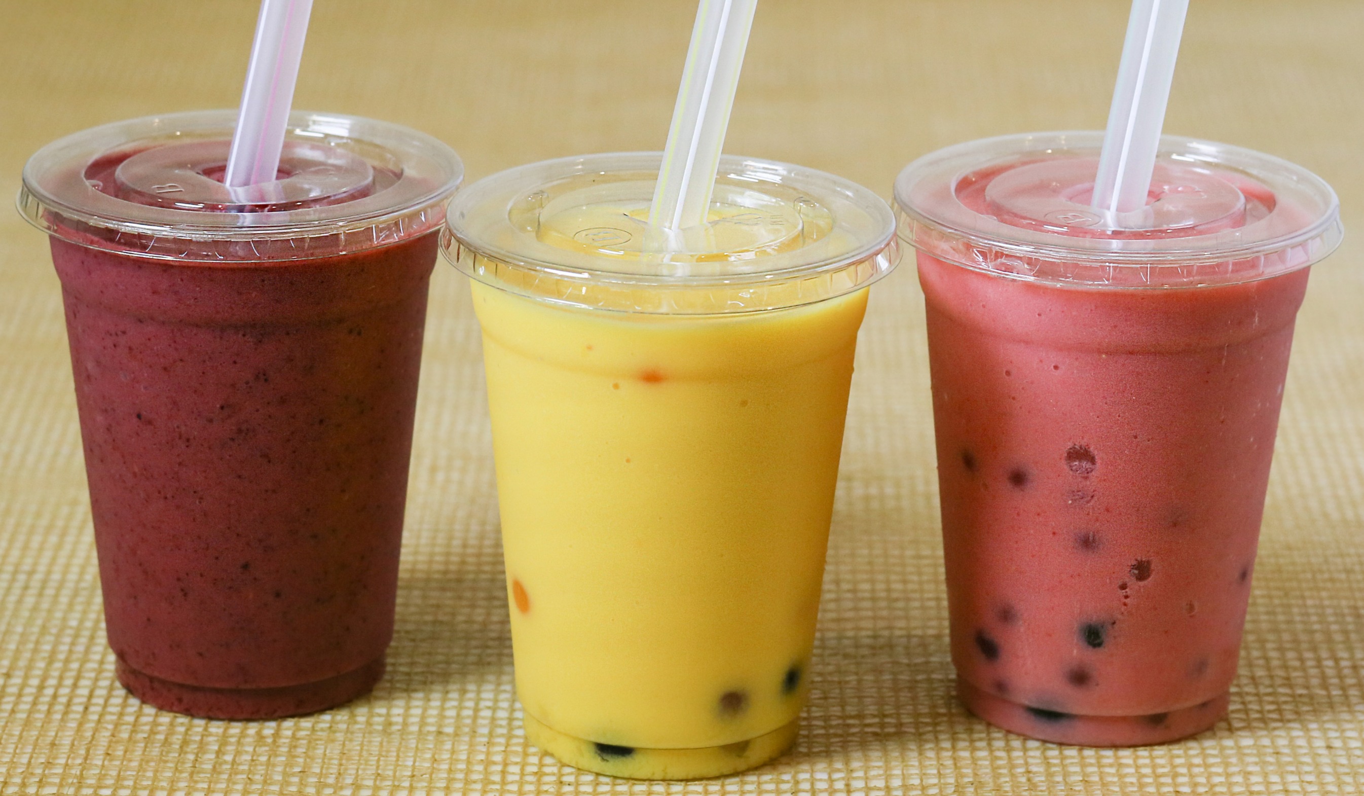 Mixed Berry Smoothie & Mango and Strawberry Bubble Teas (Drinks)