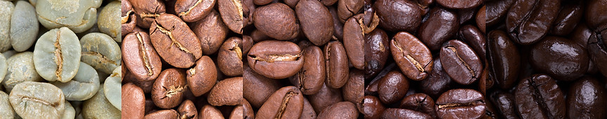Different levels of roasting coffee beans
