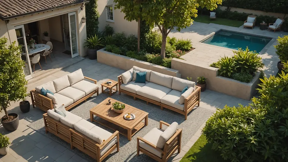 High angle view of a serene outdoor lounge, ideal for intimate gatherings