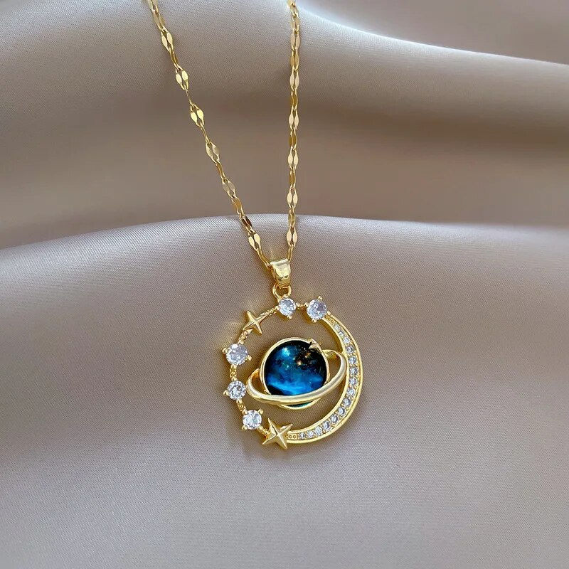 Thumbnail: Stainless Steel Clavicle Chain Exquisite Starry Sky Planet Light Luxurious Tempe