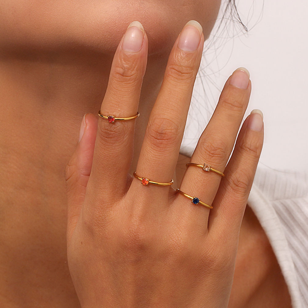 E.B.belle 12 Months Constellation CZ Birthstone Rings For Woman Gold Plated Stai